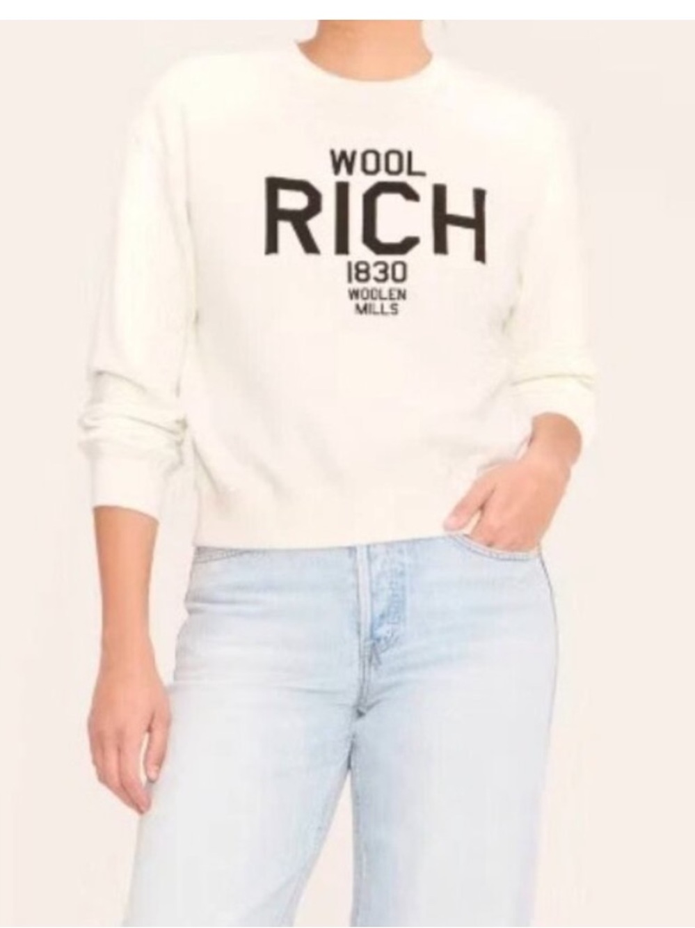 Woolrich Cream Crewneck Sweater with Black Logo